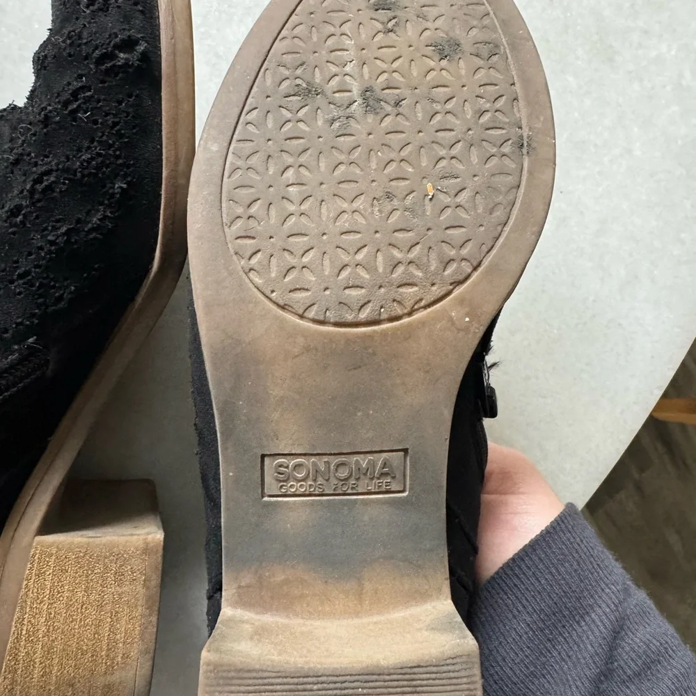 Sonoma Black Textured Ankle Booties with Silver Buckle